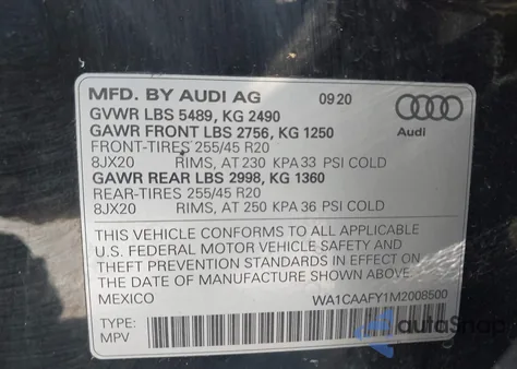 2021 Audi Q5 Prestige 45 Tfsi Quattro S Tronic from USA, damaged, VIN WA1CAAFY1M2008500